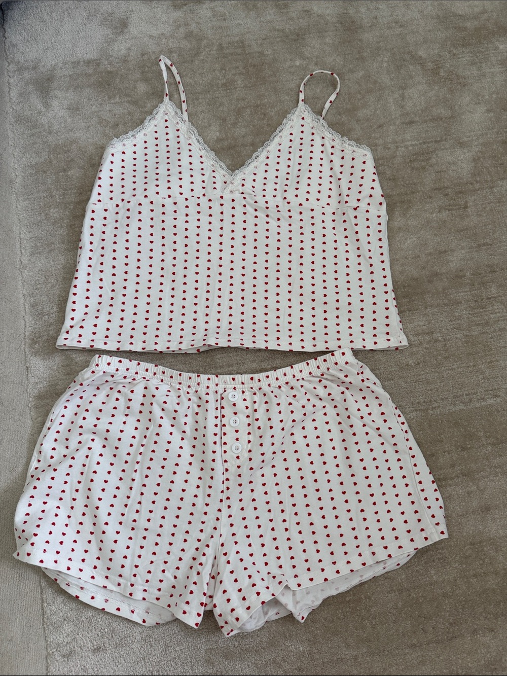 Women's White & Red Heart Print Cami Pajama Set